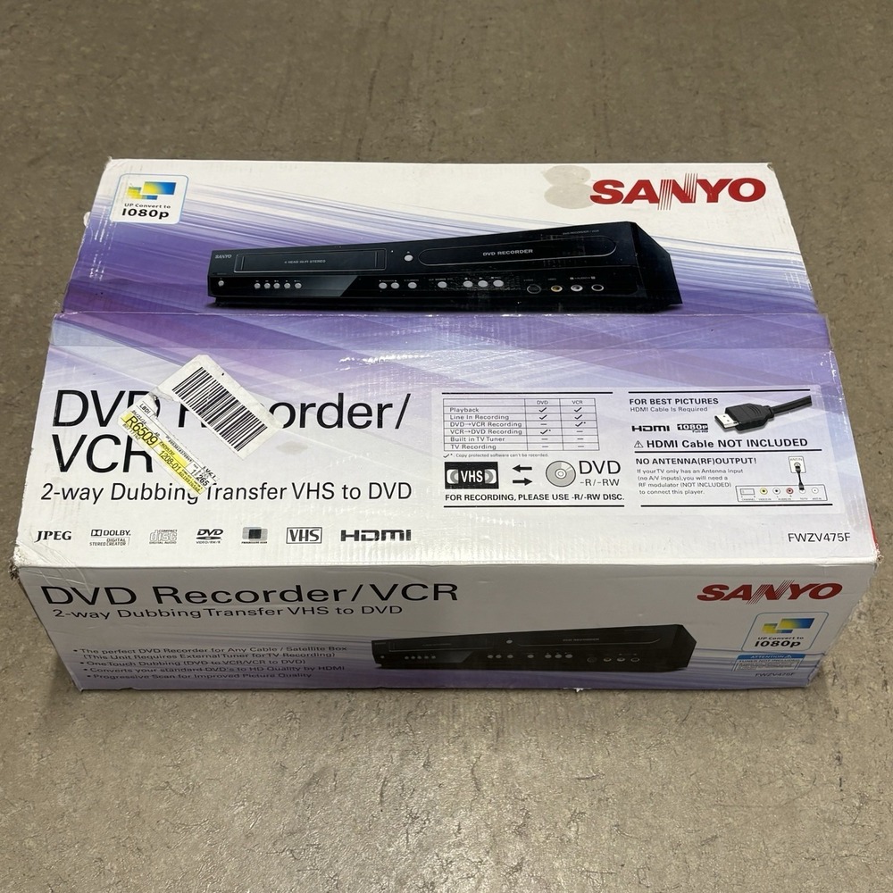 Sanyo FWZV475F DVD Recorder+HDMI VHS/VCR Combo NEW Open Box